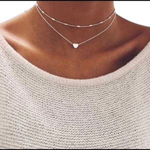 Dainty Heart Choker Silver Necklace ♥️